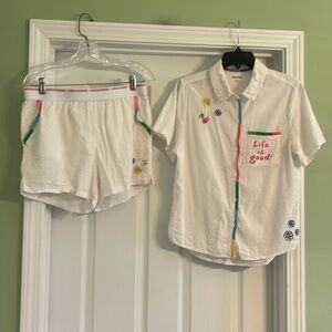 Life Is Good White Embroidered Pajama Set-Sz Large
